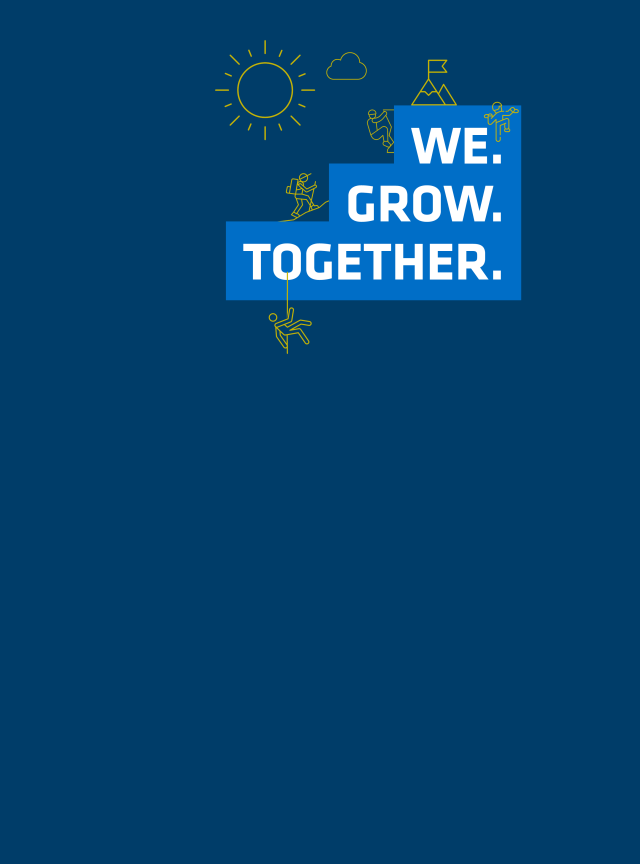 "We grow together" slogan with icons